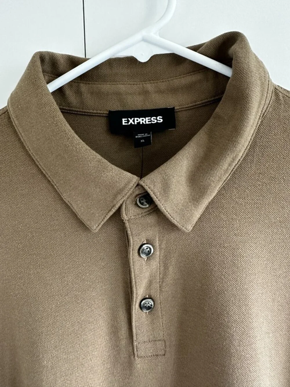 NWT Express Men's Luxe Pique Long Sleeve Three Button Polo Brown Size XL